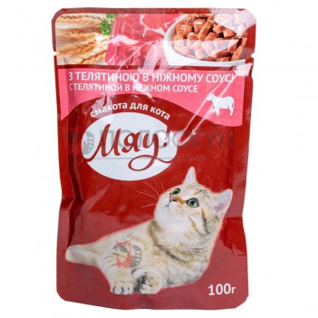 ﻿МЯУ консервований корм для дорослих котів з телятиною в соусі 100г МЯУ